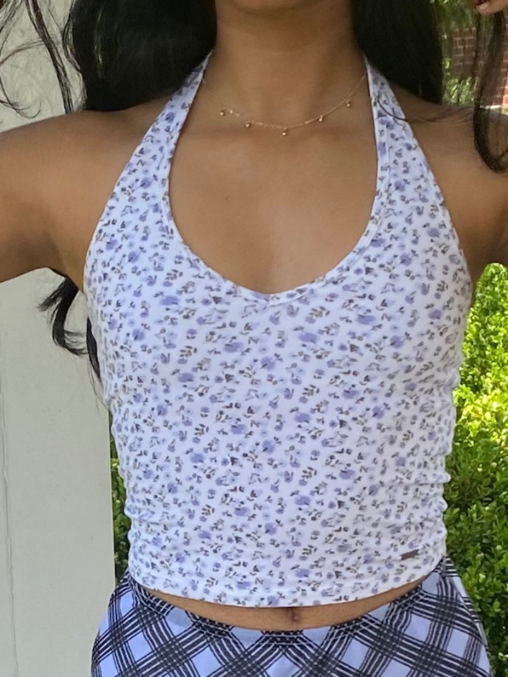 Hollister White Blue Floral Halter Top Women's XS Summer